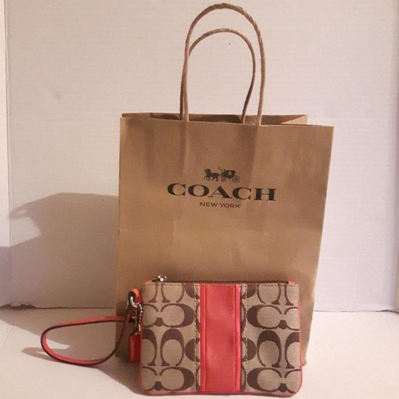 Coach Monogram + Coral Triming Small Wristlet / Wallet / Clutch​​​ - Picture 1 of 8